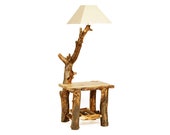 Rustic Floor Lamp End Table, Aspen Lamp with End Table