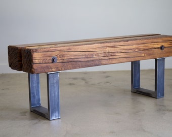 Simple Timber Bench | Reclaimed Wood Bench | Slab Bench | Industrial Bench | Timber Bench | Narrow Entryway Bench | Entryway Furniture