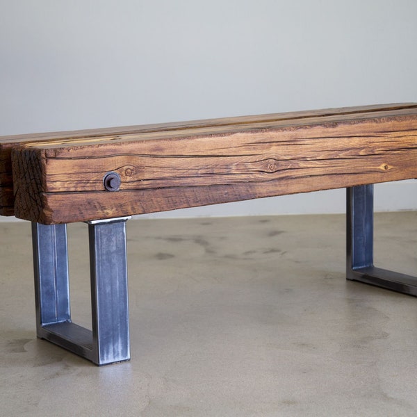 Simple Timber Bench | Reclaimed Wood Bench | Slab Bench | Industrial Bench | Timber Bench | Narrow Entryway Bench | Entryway Furniture