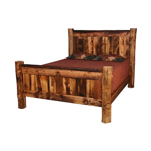 Aspen Bed | Reclaimed Wood Bed | Log Cabin Furniture | Rustic Bed | Handmade Furniture / Barn wood bed