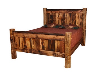 Aspen Bed | Reclaimed Wood Bed | Log Cabin Furniture | Rustic Bed | Handmade Furniture / Barn wood bed