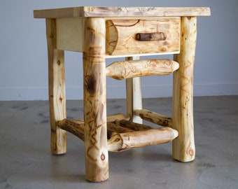 Aspen Log 1 Drawer Nightstand | Log Bedroom Furniture | Log Nightstand | Cabin Furniture | Handmade Furniture