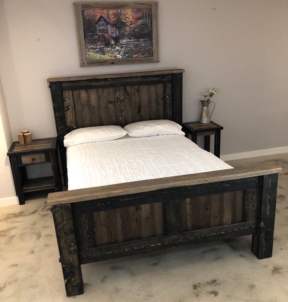 Rustic Outlaw Bed Reclaimed Barn Wood Bed Dark Barnwood Bed Reclaimed Furniture