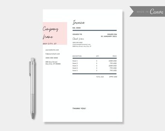 Canva Invoice Template, Business Invoice, Printable Invoice, Custom Order Form, Editable, Digital Download, Aesthetic, Modern, Pink Invoice