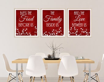 Red Kitchen CANVAS or PRINTS, Bless The Food Signs, Kitchen Quote Art, Ivy Kitchen Decor, Dining Room Pictures, New Home Gift - HOME328