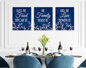 Blue Kitchen CANVAS or PRINTS, Bless The Food Signs, Kitchen Quote Art, Ivy Kitchen Decor, Dining Room Pictures, New Home Gift - HOME330