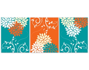 Teal Orange Decor Etsy