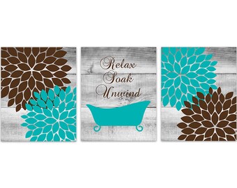 Teal Brown Bathroom Etsy