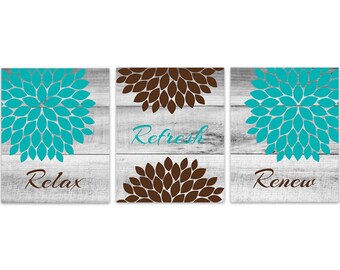 Teal Brown Bathroom Etsy