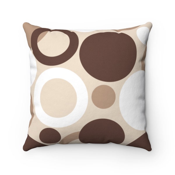 Brown and Beige Throw Pillow Cover, Geometric Circle Pillow, Polka Dot and Circle Decorative Pillow, Retro Home Decor - PIL204