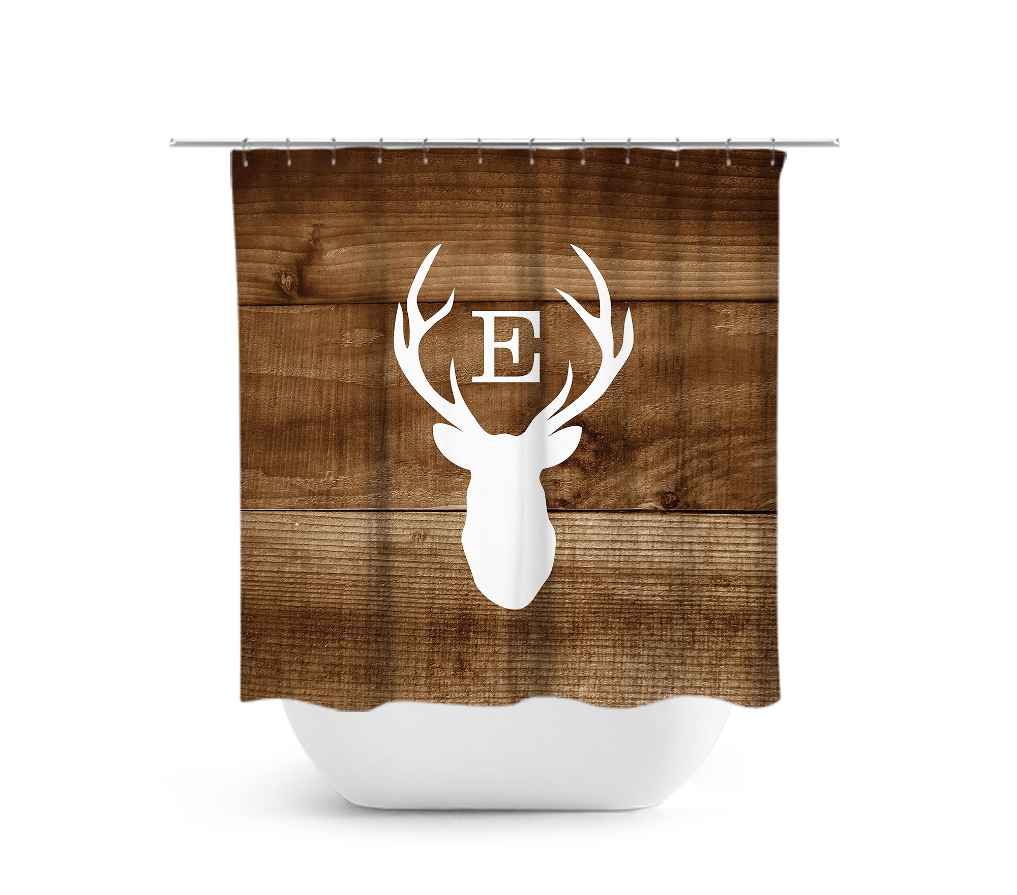 Monogram Shower Curtain Cabin Decor Rustic Bathroom Decor Deer