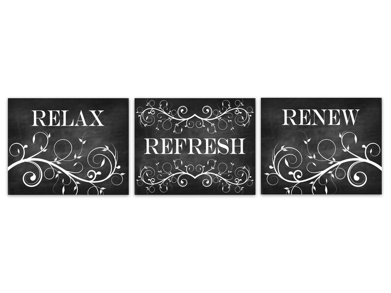 Relax Refresh Renew Bathroom Wall Art Chalkboard Decor Etsy