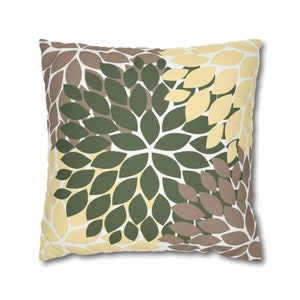 Taupe Throw Pillow for Couch, Olive Green Floral Accent Pillows, Brown and Yellow Pillow Covers - PIL420