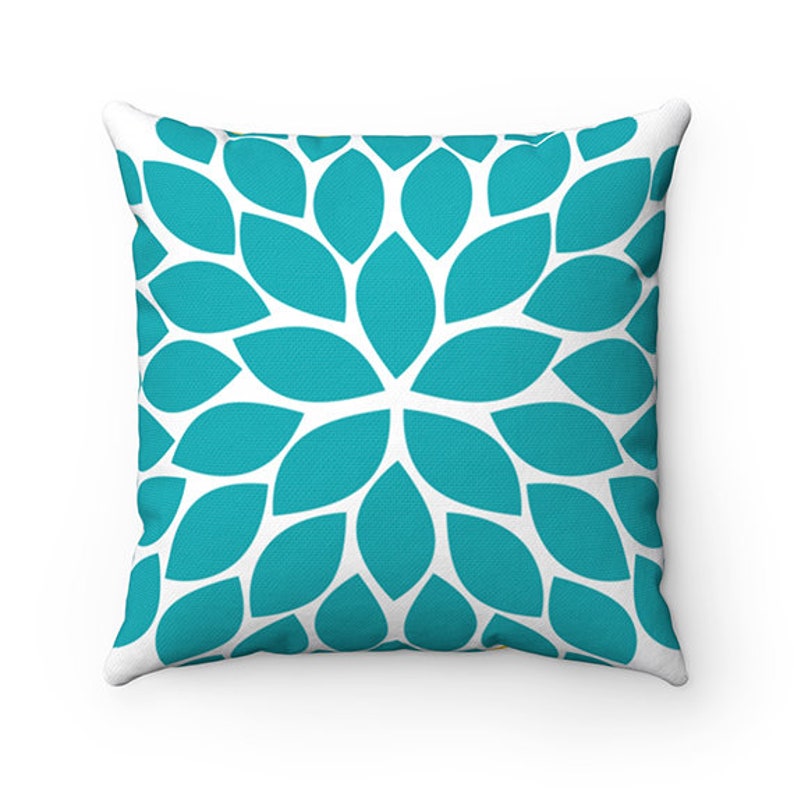 Teal Yellow Gray Flower Pillow Cover Throw Pillow Modern Etsy