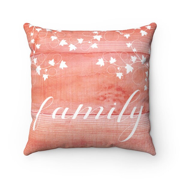 Coral Throw Pillow Cover, Farmhouse Accent Pillow, Country Home Decor, Gather Pillow, Family Pillow, Polyester Pillow Cover - PIL32