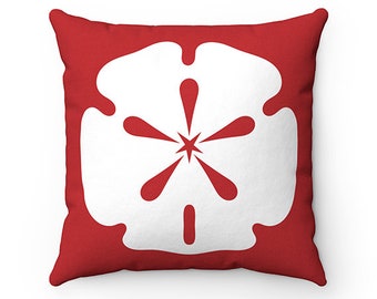 Beach House Decor, Red Throw Pillow Cover, Sand Dollar Pillow, Beach Cottage Accent Pillow, Red Pillow, Beach Themed Home Decor - PIL126