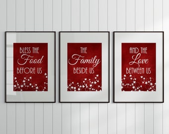 Red Kitchen CANVAS or PRINTS, Bless The Food Signs, Kitchen Quote Art, Ivy Kitchen Decor, Dining Room Pictures, New Home Gift - HOME328
