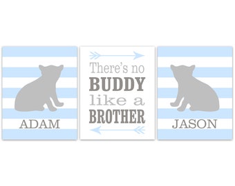 There's No Buddy Like a Brother Quote Art Prints or CANVAS, Blue Gray Nursery Decor, Bear Cubs Nursery, Brothers Shared Room Signs - KIDS307