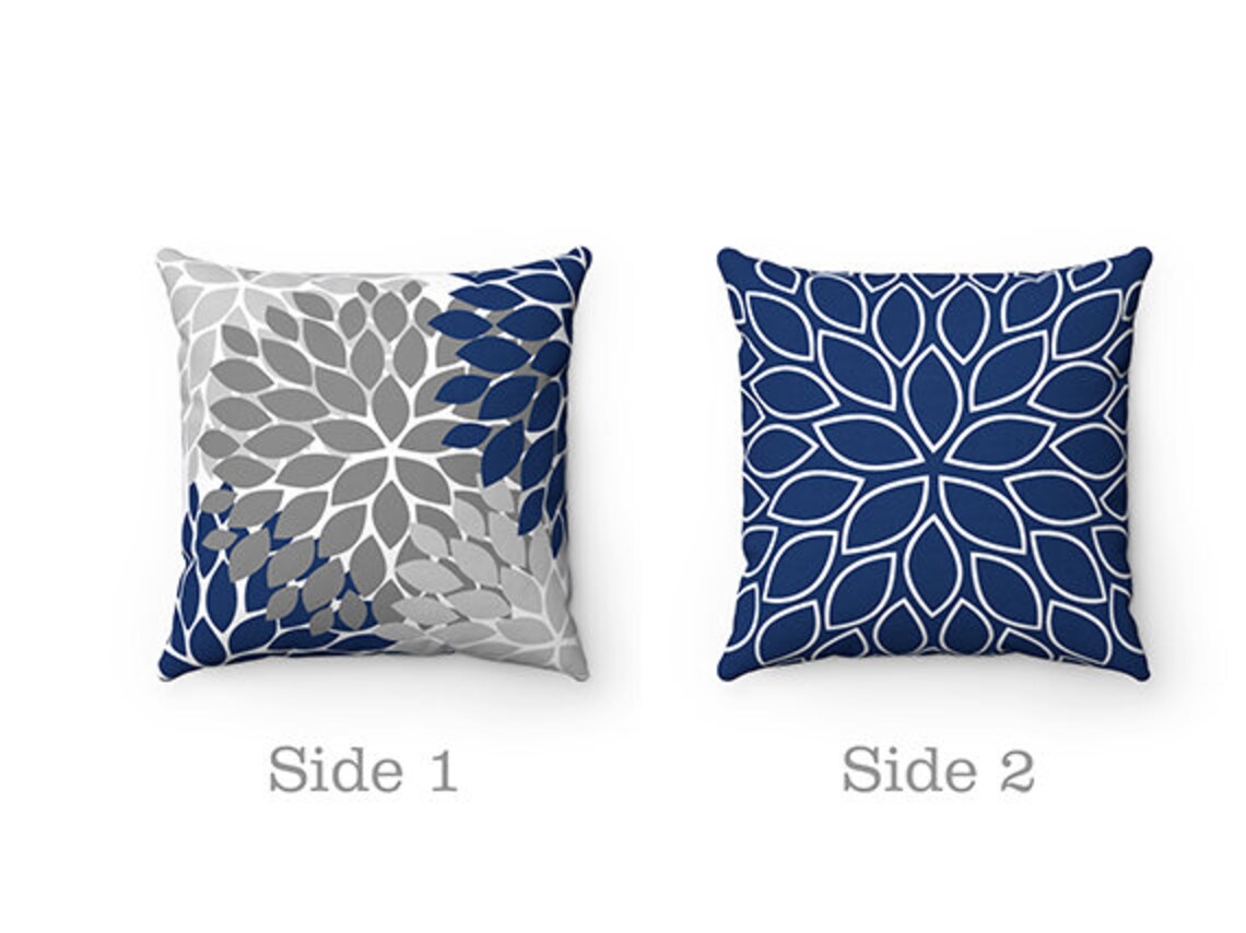 Blue and Gray Pillow Covers Flower Burst Pillow Cover 20x20 Etsy