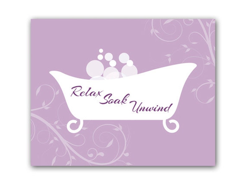 Bathroom Wall Art Purple Bathroom Decor Relax Soak Unwind Etsy