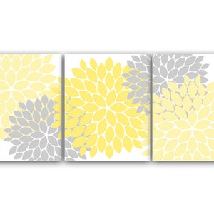 Home Decor Wall Art, Yellow and Gray Flower Burst Art, CANVAS PRINTS, Bathroom Wall Decor, Yellow Bedroom Decor, Nursery Wall Art - HOME37