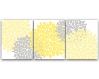 Home Decor Wall Art, Yellow and Gray Flower Burst Art, CANVAS PRINTS, Bathroom Wall Decor, Yellow Bedroom Decor, Nursery Wall Art - HOME37