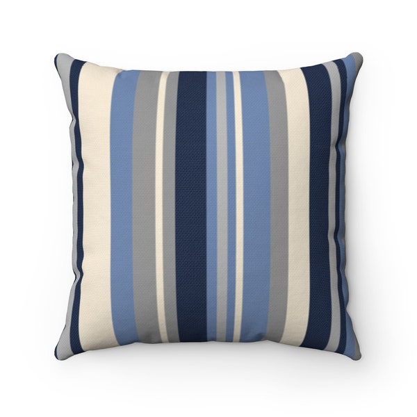 Blue Tan Striped Throw Pillow, Blue Gray Pillow Case, Accent Pillow, Couch Cushion, Modern Home Decor - PIL213