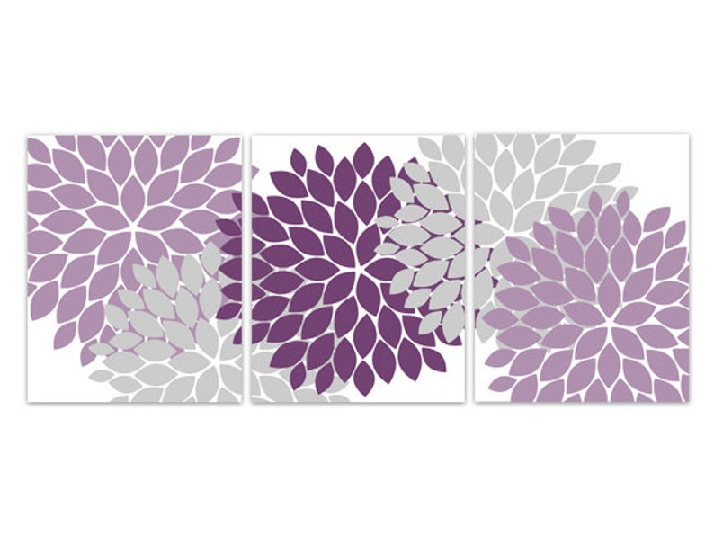 Home Decor Wall Art Purple and Grey Flower Burst CANVAS Art Etsy