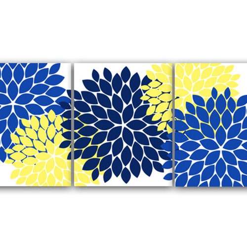 Yellow and Blue Wall Art Set of 4 Wall Prints Colorful Wall Etsy