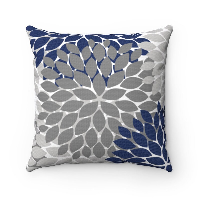 Blue and Gray Decorative Pillow Flower Burst Pillow Cover Etsy