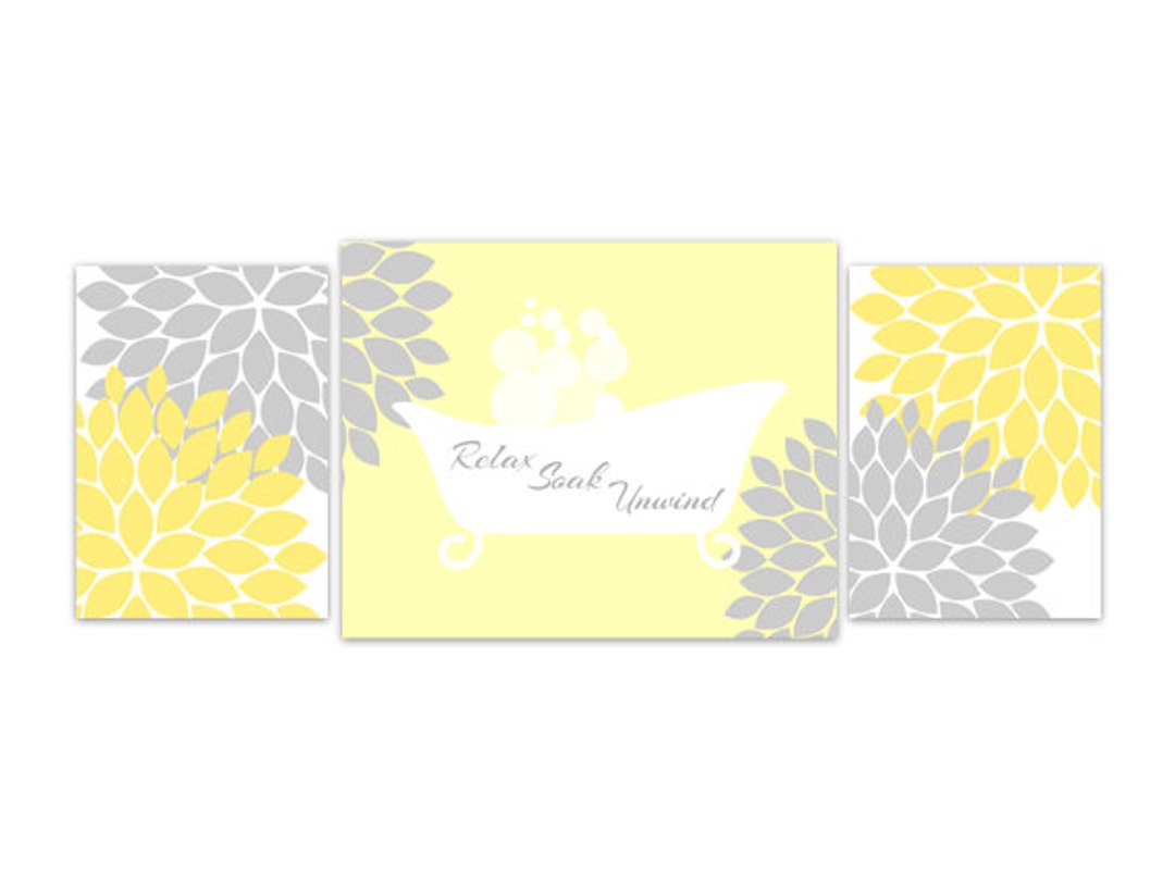 Bathroom CANVAS Wall Art, Yellow and Grey Bathroom Decor, Relax Soak