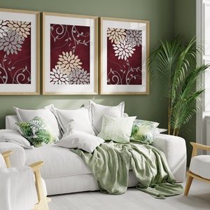 Burgundy Wall Decor, Burgundy Flower Burst Art, Home Decor Wall Art Prints or Canvas, Burgundy Bathroom Wall Decor - HOME845