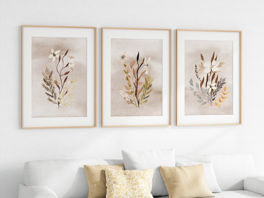 Wildflowers Boho Wall Art 3 Piece Set Canvas, Watercolor Flowers ...