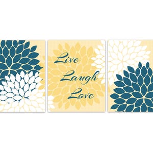 Home Decor Wall Art CANVAS, Live Laugh Love, Yellow and Blue Art, Flower Burst Bathroom Wall Decor, Blue and Yellow Bedroom Decor - HOME30 image 8