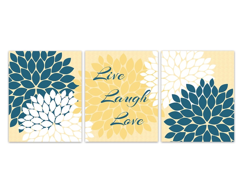 Home Decor Wall Art CANVAS, Live Laugh Love, Yellow and Blue Art, Flower Burst Bathroom Wall Decor, Blue and Yellow Bedroom Decor - HOME30 image 8
