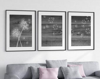 Blowing Dandelion Art, Dandelion Bathroom Wall Decor, Gray Farmhouse Home Decor CANVAS, Dandelion Bedroom Decor, Dandelion Nursery - HOME519
