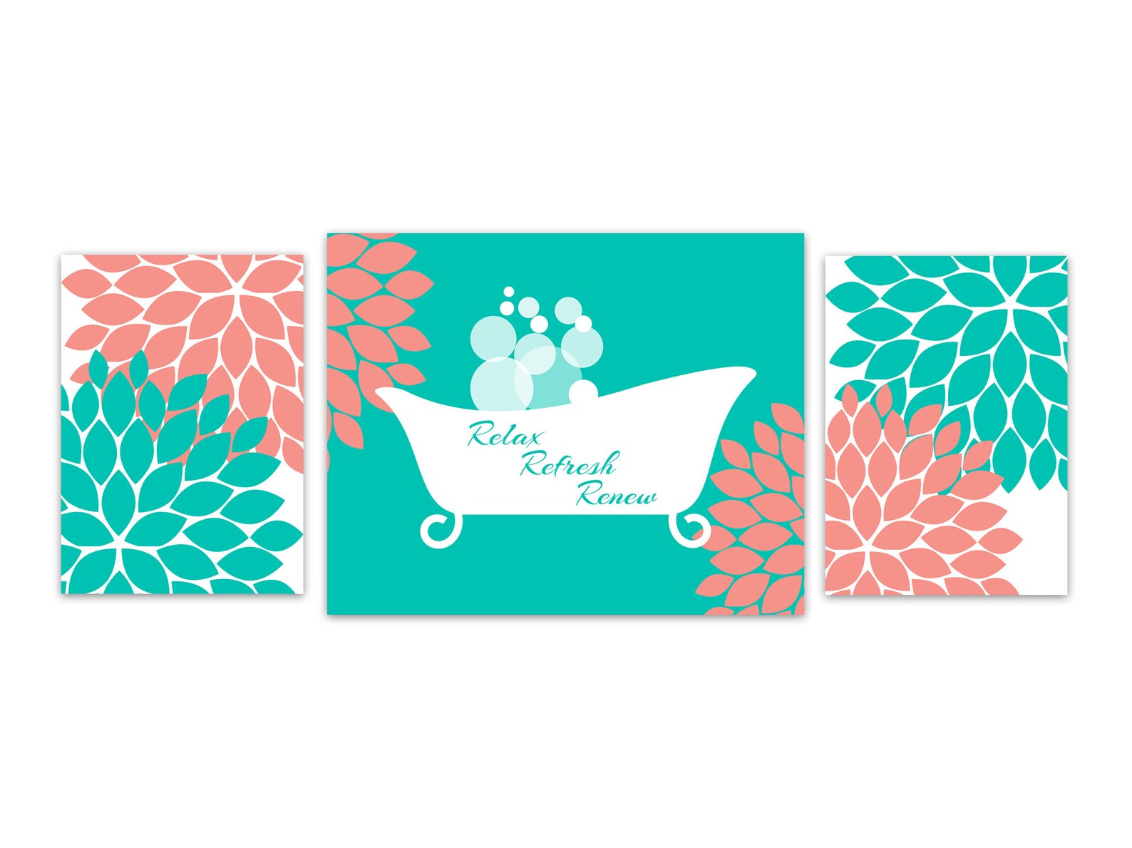 Bathroom Wall Art Teal and Coral Bathroom Decor Relax Etsy