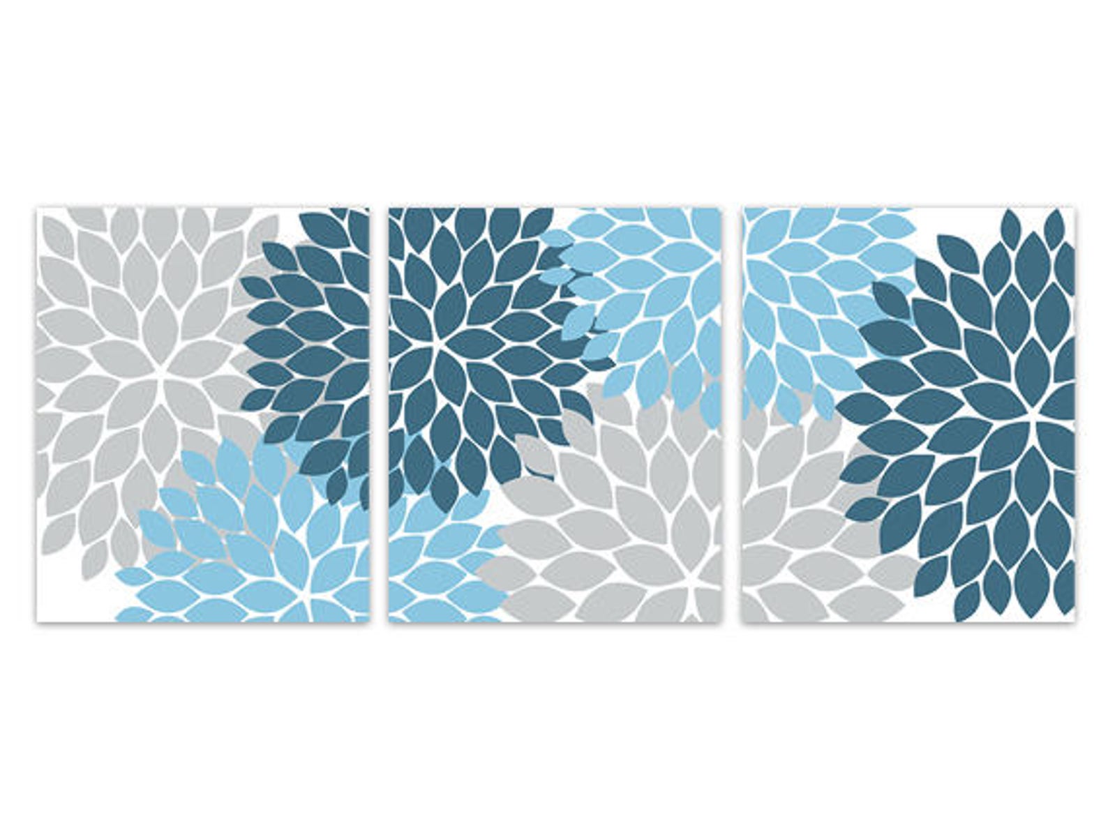 Wall Art Canvas Bedroom Decor Flower Burst Design Blue and Etsy