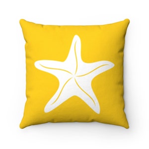 Yellow Throw Pillow Cover, Starfish Pillow, Beach House Decorative Pillows, Beach Cottage Accent Pillow, Starfish Home Decor - PIL300