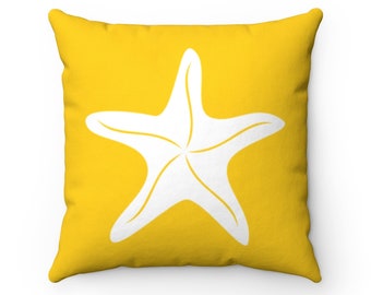 Yellow Throw Pillow Cover, Starfish Pillow, Beach House Decorative Pillows, Beach Cottage Accent Pillow, Starfish Home Decor - PIL300