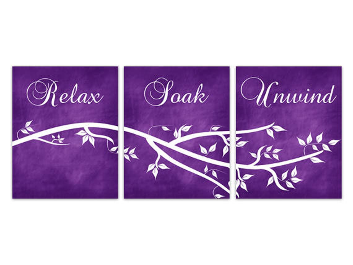Purple Bathroom CANVAS Wall Art Relax Soak Unwind Bathroom Etsy