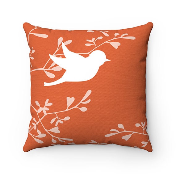 Burnt Orange Throw Pillow Cover Love Birds Pillow Cover Birds and Branches Accent Pillow Orange Bedroom Decor Modern Home Decor PIL105 Etsy Canada