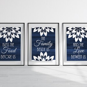 Blue Kitchen Wall Art, Bless The Food Before Us Meal Prayer Signs, Modern Farmhouse Dining Room Decor Canvas Prints - HOME868