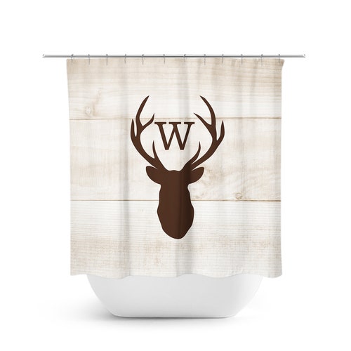 Custom Monogram Shower Curtain Hunting Lodge Decor Deer Etsy