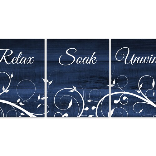 Navy Bathroom Decor Relax Soak Unwind Bathroom Art Wood Etsy