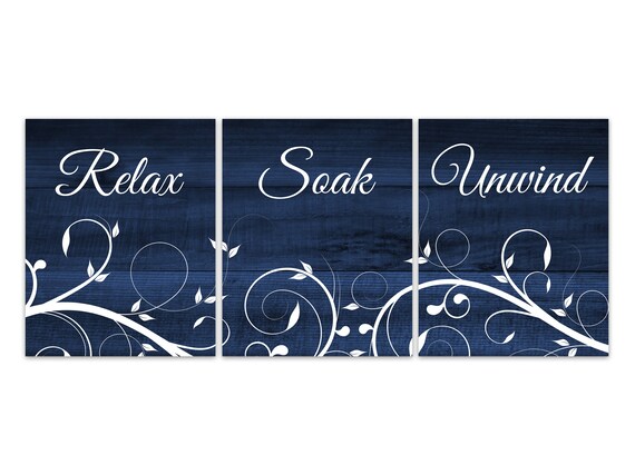 Navy Bathroom Decor Relax Soak Unwind Bathroom Art Wood Etsy