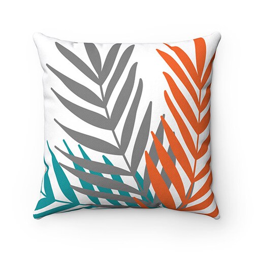 Orange and Teal Throw Pillow Cover Turquoise Pillow Orange Etsy