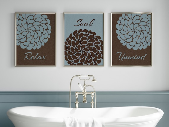 Bathroom Wall Art CANVAS or PRINTS Relax Soak Unwind Slate Brown Bathroom Decor Modern Bathroom Art Set of 3 Bath Art Prints BATH4 Etsy