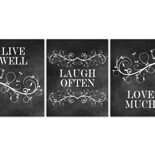 Home Decor Wall Art, Live Well Laugh Often Love Much, Chalkboard CANVAS PRINTS, Living Room Art, Kitchen Wall Art, Quote Art Print - HOME102