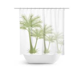 White & Green Palm Tree Shower Curtain, Tropical Bathroom Decor, Beach House Bath Curtain, Coastal Bathroom, Minimalist Bathroom - SHOWER97